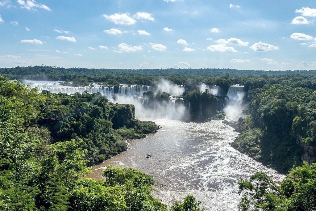 Majestic view of the Iguazu Falls from the air.